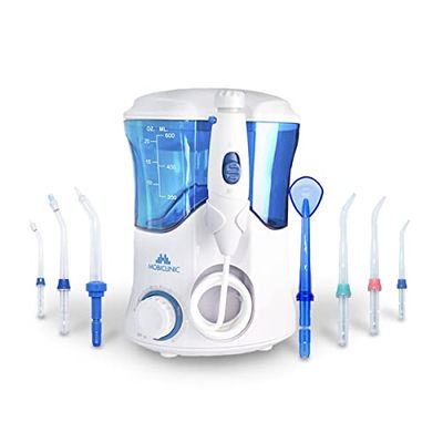 Mobiclinic, Hydropulseur Jet Dentaire, Réservoir de 600 ml, 7 têtes, Hygiène buccale et dentaire, Multifonctionnel, Pour toute la famille, Hygiène des dents, des gencives et de la langue