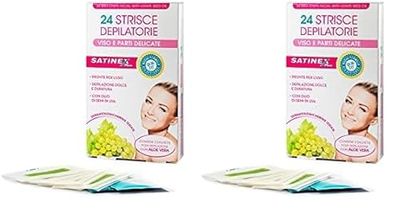Satinex, 24 Strisce Depilatorie Viso e Parti Delicate, Strisce Depilatorie Pronte per L'Uso con Olio di Semi di Uva, Depilazione Donna, Confezione con 2 Salviette Post Depilazione con Aloe Vera