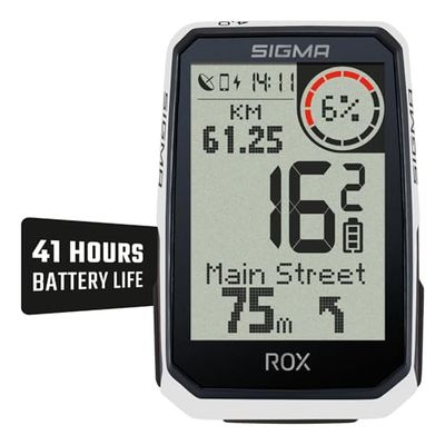 SIGMA ROX 4.0 Endurance White HR Set | GPS-cykeldator inklusive pulsmätare och OVERCLAMP knapp | 41 timmars batteritid E-cykel kompatibel 30 funktioner som höjd- hastighetsmätning