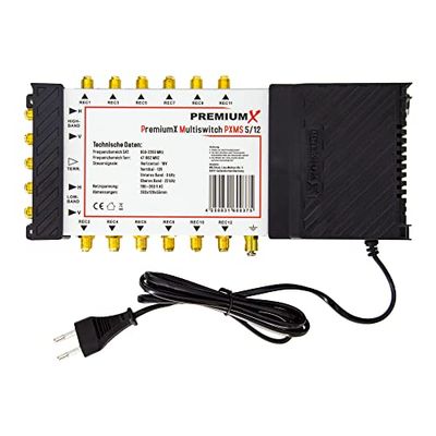PremiumX PXMS Multiswitch 5/12 met voeding - Satellietsignaaldistributeur voor 12 gebruikers - Ondersteunt Digital HDTV FullHD 4K UHD 8K