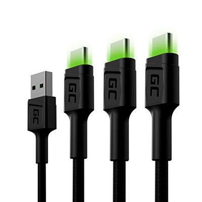 GC Ray LED | SET 3x 1,2m USB C Kabel Type C Nylon Cable Snellaadkabel | voor Samsung Galaxy S22 S21 S20 Ultra S10 S9 S8+ | Note 20 10 9 8 | A80 A71 A70 A50 A42 A41 | Huawei Honor P40 P30 P20 P10 Lite