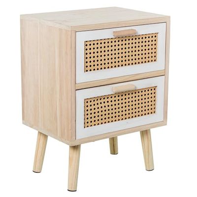 DRW Table, Bois MDF et Osier, Naturel, 40x30x55 cm