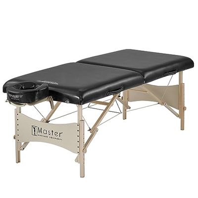 Master Massage Balboa Mobiel massagebed, 71 cm, inklapbaar, massagebed, massagebank, cosmetica-ligstoel, draagbare beauty-bedtafel, natuurlijke houten poten, draagtas, zwart, glans