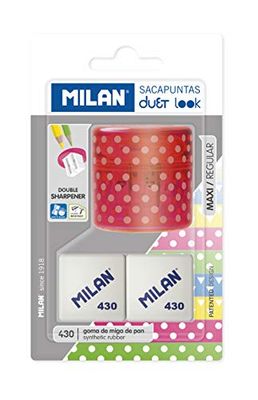 MILAN Blister sacapuntas Duet Look rosa con 2 gomas 430