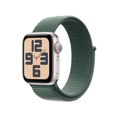 Apple Watch SE (2ª gen.) GPS 40 mm Smartwatch con cassa in alluminio Galassia e cinturino Sport Loop Verde lago. Tracker per fitness e sonno, app Battito, Rilevamento incidenti, Carbon Neutral