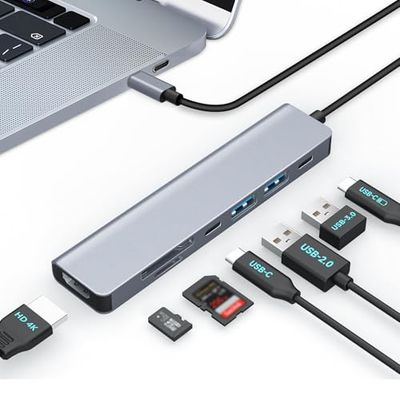 Moman Docking Station USB C Hub 7 in 1 met 100W PD, 4K @30Hz HDMI, 5Gbps USB 3.0, USB 2.0, USB C, SD/TF kaartlezer voor muis, toetsenbord, U-schijf, flash drive, mobiel