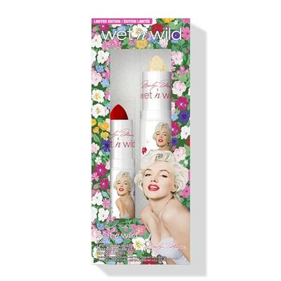 Wet n Wild Marilyn Monroe Icon Lipstick and Balm Set, Set Rossetto e Balsamo per Labbra con Formula Idratante e Arricchito con Glitter Dorati, Ingredienti Attivati dal pH, Rosso e Trasparente