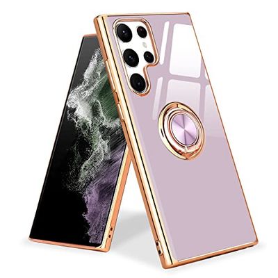Urarssa Samsung Galaxy S22 Ultra Telefoonhoes Magnetische Ring Houder 360 graden met Rotatie Vinger Auto Houder Schokbestendig Case Cover voor Samsung S22 Ultra 5G-Paars