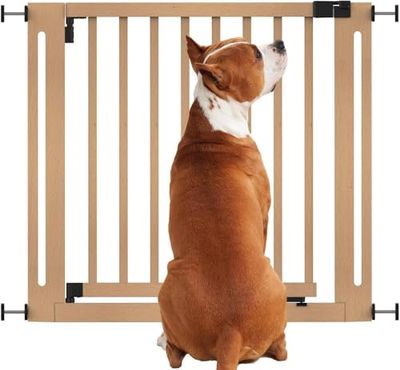 Bettacare Wooden Elegance Dog Gate, Natural, 87cm - 95cm, Pressure Fit Safety Gate, 65cm Extra Wide Doorway, One Piece Extra Wide Gate for Puppy, Dog and Pet, Stylish Design Easy Installation