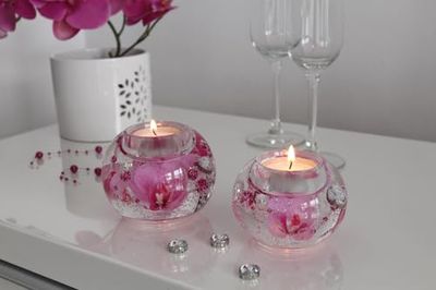Pack of 6 Dreamlight, Tealight Candle Holder, Mercur Smart, Floral Design, Glass, Pink, PU 6, Height: 6 cm, Diameter: 8 cm