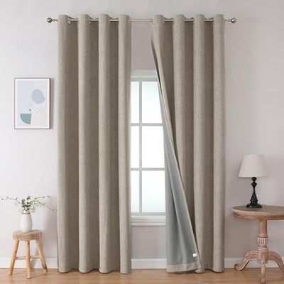 Joydeco Blackout Curtains 95 Inches Long 2 Panels Burg, Room Darkening Curtains for Bedroom, 100% Black Out Textured Thermal Drapes Privacy Protection 2 Panels Set(W52 x L95 Inch, Linen)