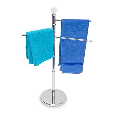 Relaxdays Porta Asciugamani da Terra con 3 Bracci Orientabili, in Acciaio Inox Cromato, Bagno, Salviette WC, Argentato, 1 pz