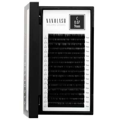 Pestañas postizas para extensión Nanolash - extensiones de pestañas de volumen, pestañas para extensión profesional (0.07 C, 9mm)