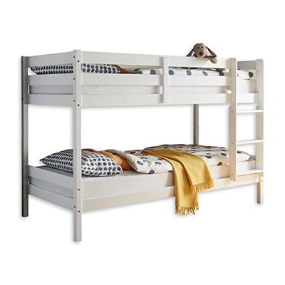 Moritz Lit Superposé Moderne 90 x 200 cm Pour Enfants, Peu Encombrant, Bois De Pin Blanc Massif, Blanc, 97 x 140 x 207 cm