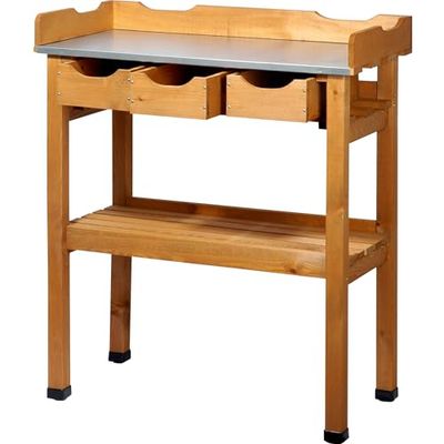 dobar 29030e Tavolo Pratico piantare con 3 cassetti e 2 Ripiani in Legno di Pino impregnato, 80 x 40 x 90 cm