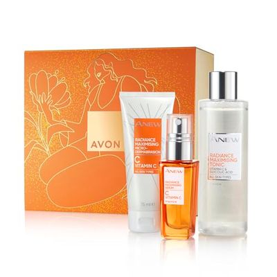 Avon Anew Skin Saviours Vitamin C Three Piece Gift Set with Radiance Maximising Serum 30ml, Radiance Maximising Tonic 200ml and Radiance Maximising Microdermabrasion Face Polish 75ml in a Gift Box