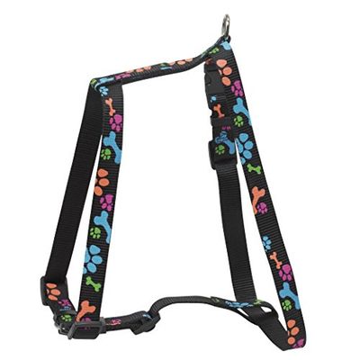 CHAPUIS SELLERIE SLA481 Arnés Ajustable de Perro - Correa de Nailon con Estampado de Patas Negro - Ancho 25 mm - Dimensiones 70-90 cm - Talla XL