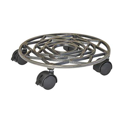 WAGNER Support à roulettes pour Pot de Fleur Antik Ø 29 x 6,5 cm I Support Roulant de Plant pour l'intérieur + l'extérieur I Roule Pot en Fonte, Nickel I 2 Freins I Capacité de Charge 50 kg -20092201