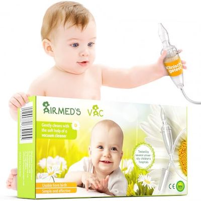 Airmed's Vac neuszuiger. Originele neuszuiger baby. KLINISCH GETEST, VEILIG EN ZACHT. Met 2 zuigkoppen en inbegrepen met gratis reinigingsborstel. Geschikt voor elke stofzuiger