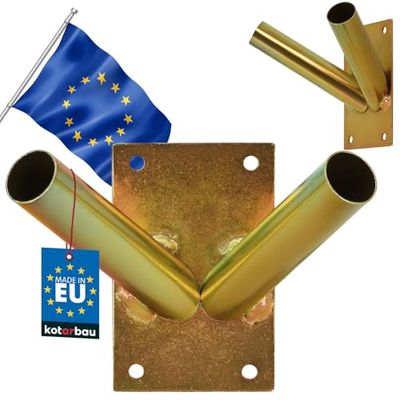 KOTARBAU® Base Supporto per Bandiera Doppio Base per aste portabandiera Staffa per Montaggio a Parete zincata a Caldo Dorato