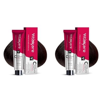 Vitalcare | Professional - Colorazione Permanente Professionale, Crema Colorante Capelli, Tintura Capelli con Proteine della Seta, n° 4/23, Castano Giamaica, 100ml (Confezione da 2)