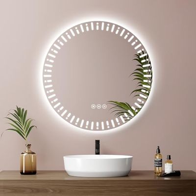 EMKE Ronde badkamerspiegel met led-achtergrondverlichting, diameter 50 cm, anti-condens, touch-schakelaar, 3 variabele lichtkleuren, decoratieve ronde badkamerspiegel, trendy ronde badkamerspiegel