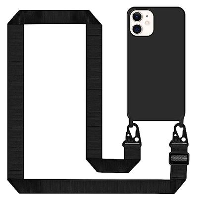 Tawarror Beschermhoesje met koord voor iPhone 12 / iPhone 12 Pro, vloeibare siliconen, hoesje met verstelbaar koord, ketting, zwart