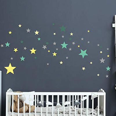 Vinilo infantil - Decoración de la habitación del bebé - Vinilo infantil - Vinilo decorativo 50 estrellas verdes y amarillas - Vinilo infantil - Al 30 x An 40 cm