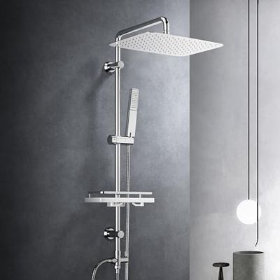 Görbach Columna de Hidromasaje sin Grifo Set Ducha Acero Inoxidable Altura Adjustable Conjunto Set Juego Ducha Baño con Ducha Mano, Estante y Cabezal Ducha Rociador 35x25cm