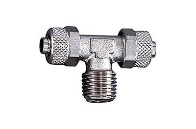 Rosca en T, AG cónica, R 1/8, para manguera 5/3 mm, SW 8, presión de trabajo máx. 18 bares, latón niquelado.