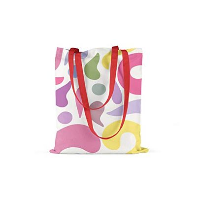 Bonamaison Tryckt tygväska, återanvändbar livsmedelsväska, shoppingväska, maskintvättbar, vikbar, tygpåse med röda handtag, storlek: 34 x 40 cm