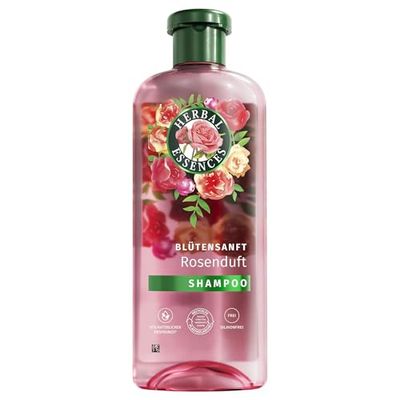 Herbal Essences Shampooing doux au parfum de rose 350 ml. Des cheveux ternes aux cheveux soyeux et brillants, à l'essence de rose, ingrédients d'origine naturelle, végétalien, sans silicone
