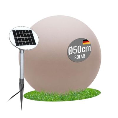 8 seasons Design Lampe boule solaire 50 cm, globe brillant (sable) LED blanc chaud, capteur crépusculaire, résistant aux intempéries, grande lampe solaire pour extérieur (jardin, terrasse, balcon)