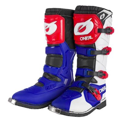 O'NEAL | Motocross Laarzen | Enduro Motorcycle | Comfort door Air-Mesh-Insole, vier gespen, hoge kwaliteit synthetisch materiaal | Laarzen Rider Pro | Volwassen | Wit Rood Blauw | Maat 43
