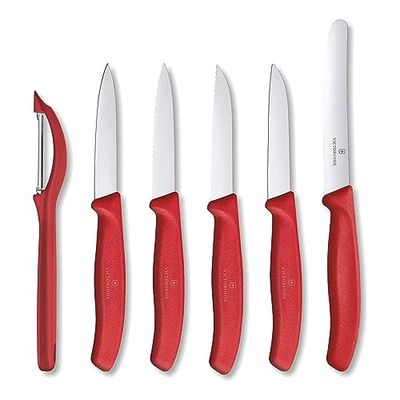 Victorinox Swiss Classic, juego de navajas profesionales, 6 piezas, extra afiladas, mango de plástico robusto, Swiss Made, rojo