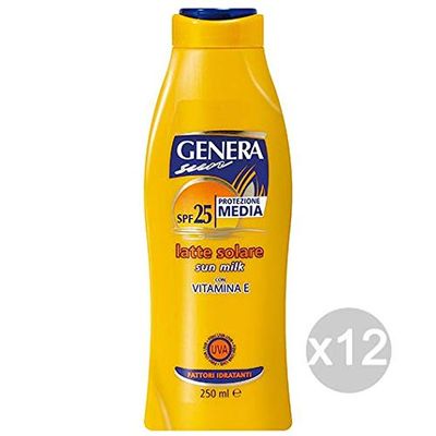 Genera génère Set 12 Lait Solaire Vitamine E SPF 25 ML 250 tannerie pour mer et été, Multicolore, Unique