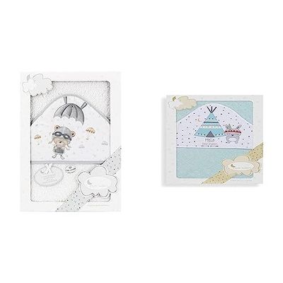 Interbaby 01228-18 - Capa de baño Paracaidista Blanco y Gris, Unisex & 01202-03 - Capa de baño Tipi Oso Verde, Unisex