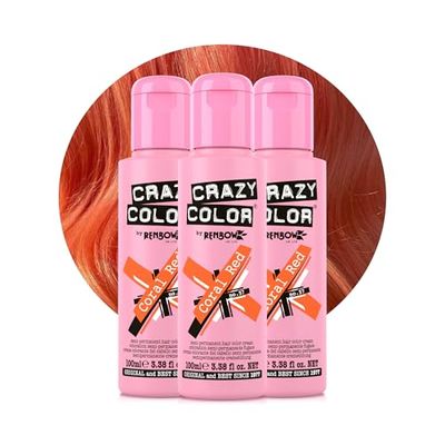 Crazy Color Vibrant Coral Red Semi-Permanent Trio Hair Dye. Highly Pigmented Copper Conditioning & Oil Nourishing Vegan Formula | No Bleach or Ammonia | 300ml