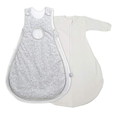 roba Saco de Dormir Bebe 62/68 cm Air PLUS + Saco Interior de Manga, Miffy, Saquito para Recién Nacidos, 4 Estaciones, 6-12 Meses, Gris con Diseño de Conejos