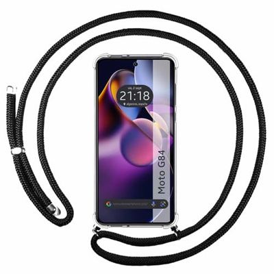 Tumundosmartphone Beschermhoes voor Motorola Moto G84 5G met zwart trekkoord, transparant