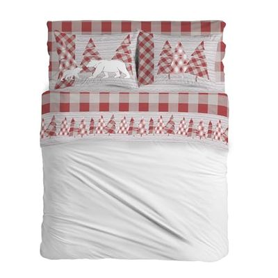 PENSIERI DELICATI Completo Letto Matrimoniale, Flanella 100% Cotone Caldo e Morbido, 2 Piazze 180x200cm, Include Lenzuolo Sotto, Sopra e 2 Federe, Made in Italy, Canada Rosso