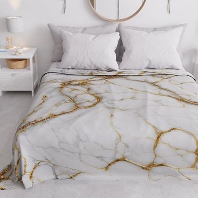 PETTI ARTIGIANI ITALIANI - Colcha Cama (160x250 cm) Microfibra, Primavera Verano, Colchas Bouti Modernas, Cubrecama Ligero, Individual, Mármol Blanco 100% Made in Italy