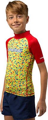 Cressi Rash Guard Short Jr Maillot Manches Courtes, Tissu élastique spécial, Protection Solaire UV (UPF) 50+ Mixte Enfants, Aqua Pets 01, Ans 5/6-Hauteur 116 cm