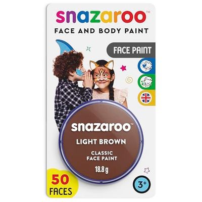 Snazaroo 1119988 Kinderschmink, huidvriendelijke hypoallergene gezichtsmake-up op waterbasis, vrij van parabenen - 18ml Blister, Light Brown
