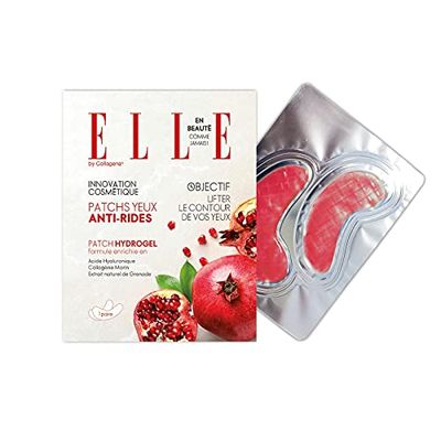 Elle by Collagena - Patch Hydrogel contour des yeux Anti-rides à l'extrait naturel de Grenade, Rouge, 1 Unité (Lot de 1)