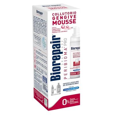 Biorepair, Peribioma™ Mousse Mundwasser für Mundhygiene Mundwasser für entzündetes Zahnfleisch, antibakteriell, Nagellackentferner, Format 200 ml