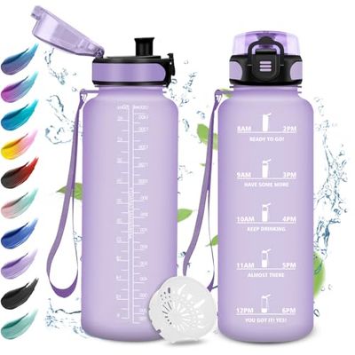 Borraccia Palestra 1,5L, Borraccia con Filtro, Facile da Aprire, Bottiglia Riutilizzabile, Borraccia Sportiva con Indicatore del Tempo Motivazionale, Borracce per Palestra, Campeggio, Viaggio