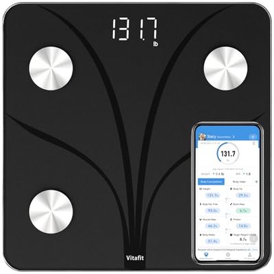 Vitafit Slimme badkamerweegschaal voor lichaamsgewicht, FSA HSA geschikt, weegschaal professionele fabriek sinds 2001, App Sync 13 Body Composition Analyzer BMI, lichaamsvet en spieren, 400 lbs, LED
