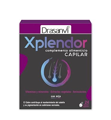 DRASANVI XPLENDOR Extratos vegetais e vitaminas e minerais, fortalece a fibra capilar, 24 cápsulas vegetais