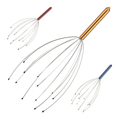 Relaxdays hoofdmassage spin, 12 armen met noppen, metalen hoofdspin voor handmatige massages en ontspanning, goudkleurig